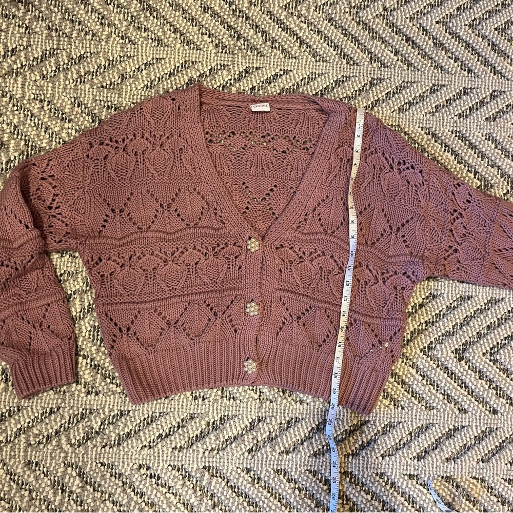 NWOT Lascana Pearl Button Crochet Cardigan Sweater in Mauve size 8-10 - Picture 15 of 16